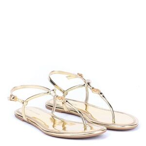 TORY BURCH Emmy Gold Metallic Leather Thong Sandals 7.5 Pre-Owned